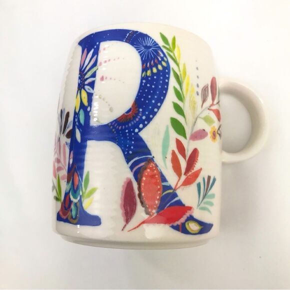 Anthropologie Starla M. Halfmann Petal Pallette Monogram R Floral Artisan Mug - Picture 3 of 13